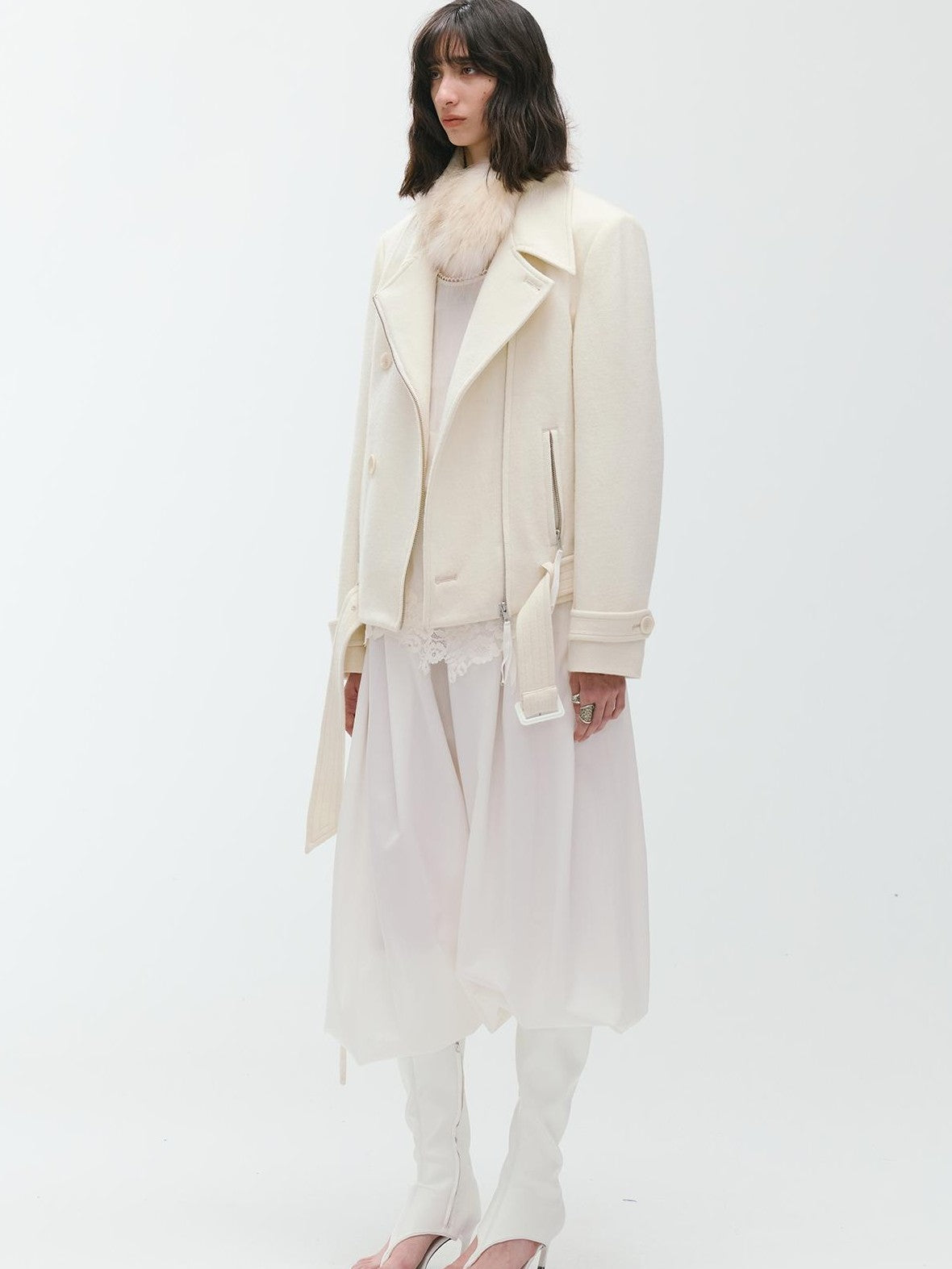 ENDO PER SE Sculpted Zip Moto Minimalist Wool Women's Short Coats