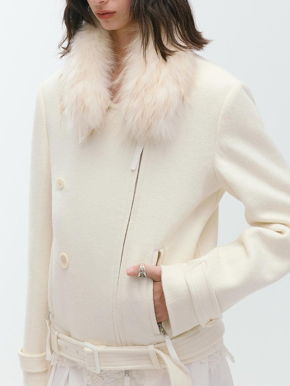ENDO PER SE Sculpted Zip Moto Minimalist Wool Women's Short Coats