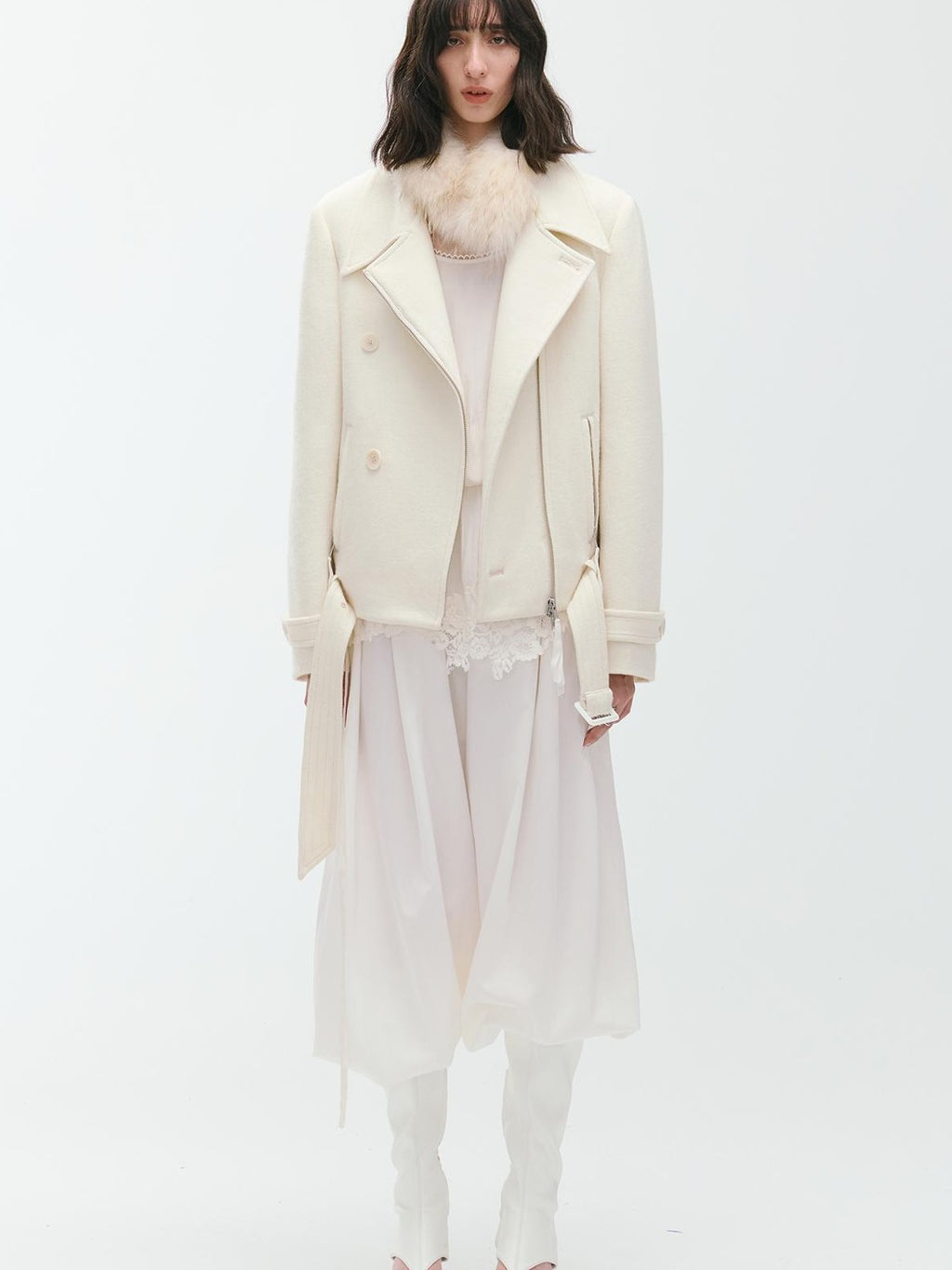 ENDO PER SE Sculpted Zip Moto Minimalist Wool Women's Short Coats