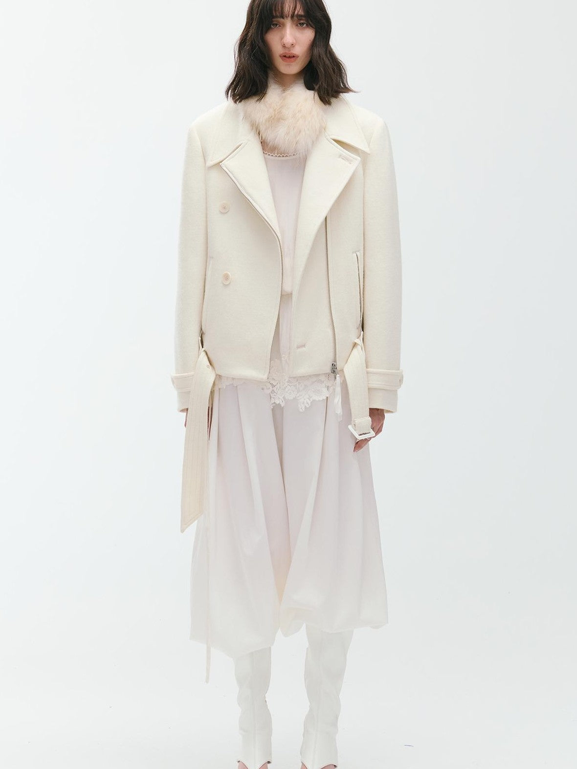 ENDO PER SE Sculpted Zip Moto Minimalist Wool Women's Short Coats