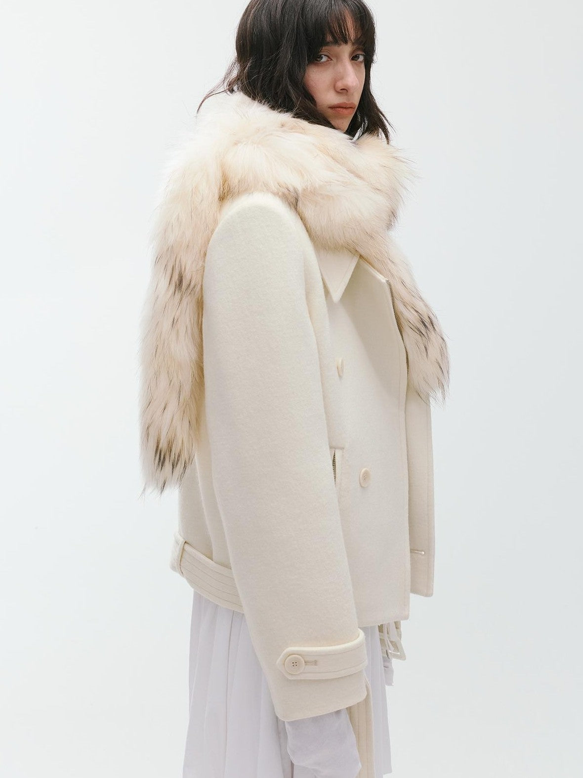 ENDO PER SE Sculpted Zip Moto Minimalist Wool Women's Short Coats