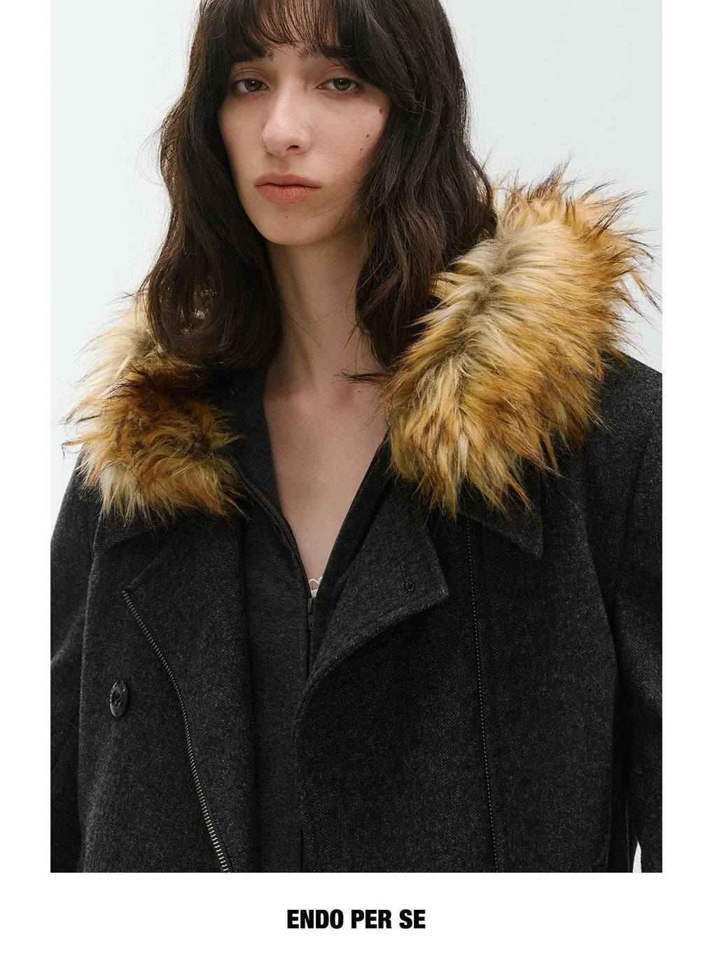 ENDO PER SE Sculpted Zip Moto Minimalist Wool Women's Short Coats