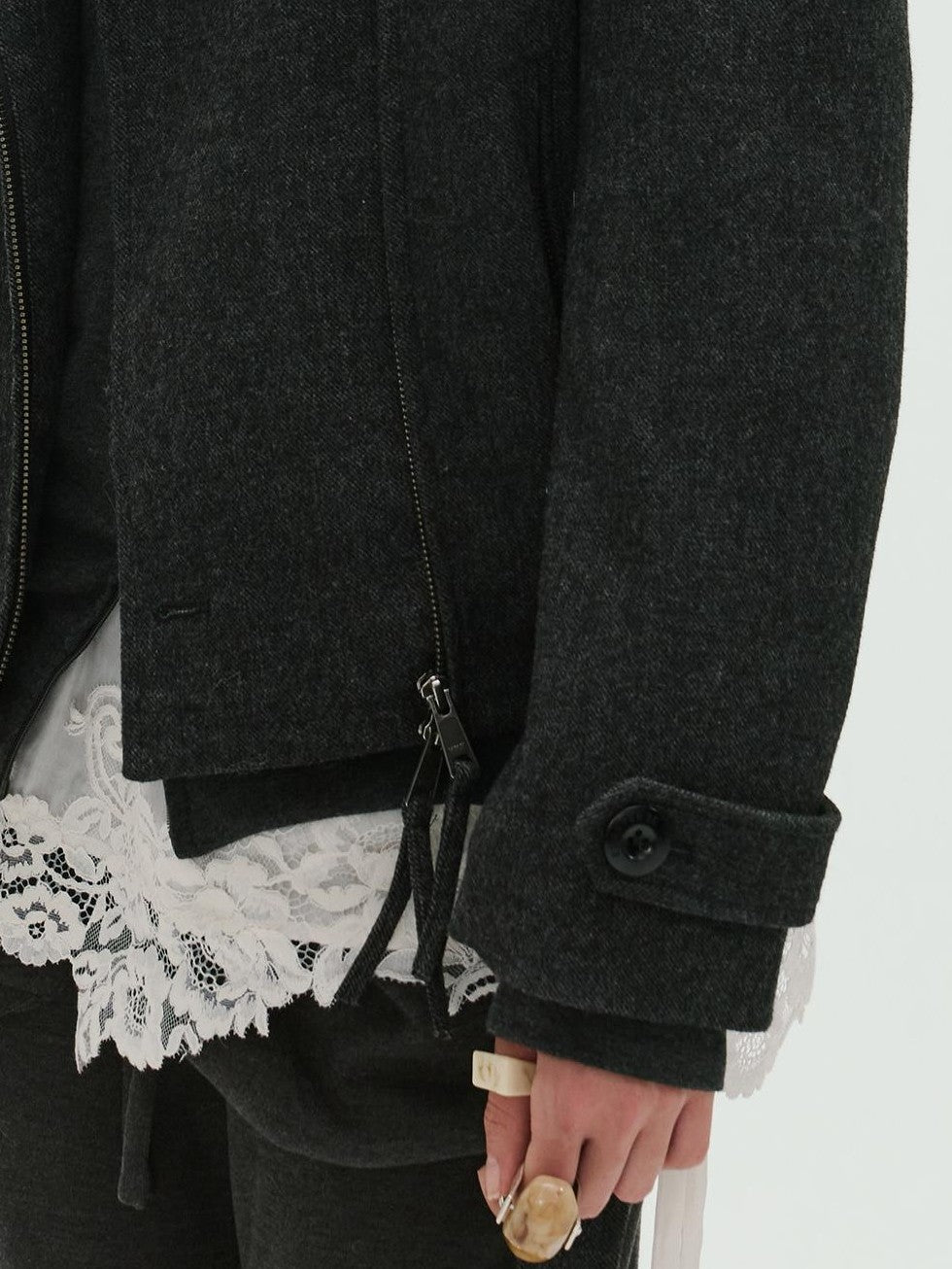 ENDO PER SE Sculpted Zip Moto Minimalist Wool Women's Short Coats