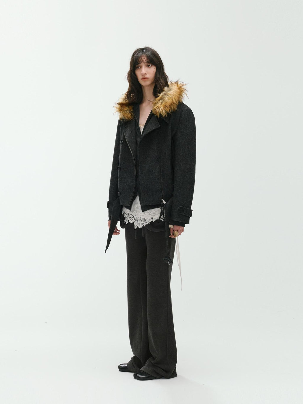 ENDO PER SE Sculpted Zip Moto Minimalist Wool Women's Short Coats
