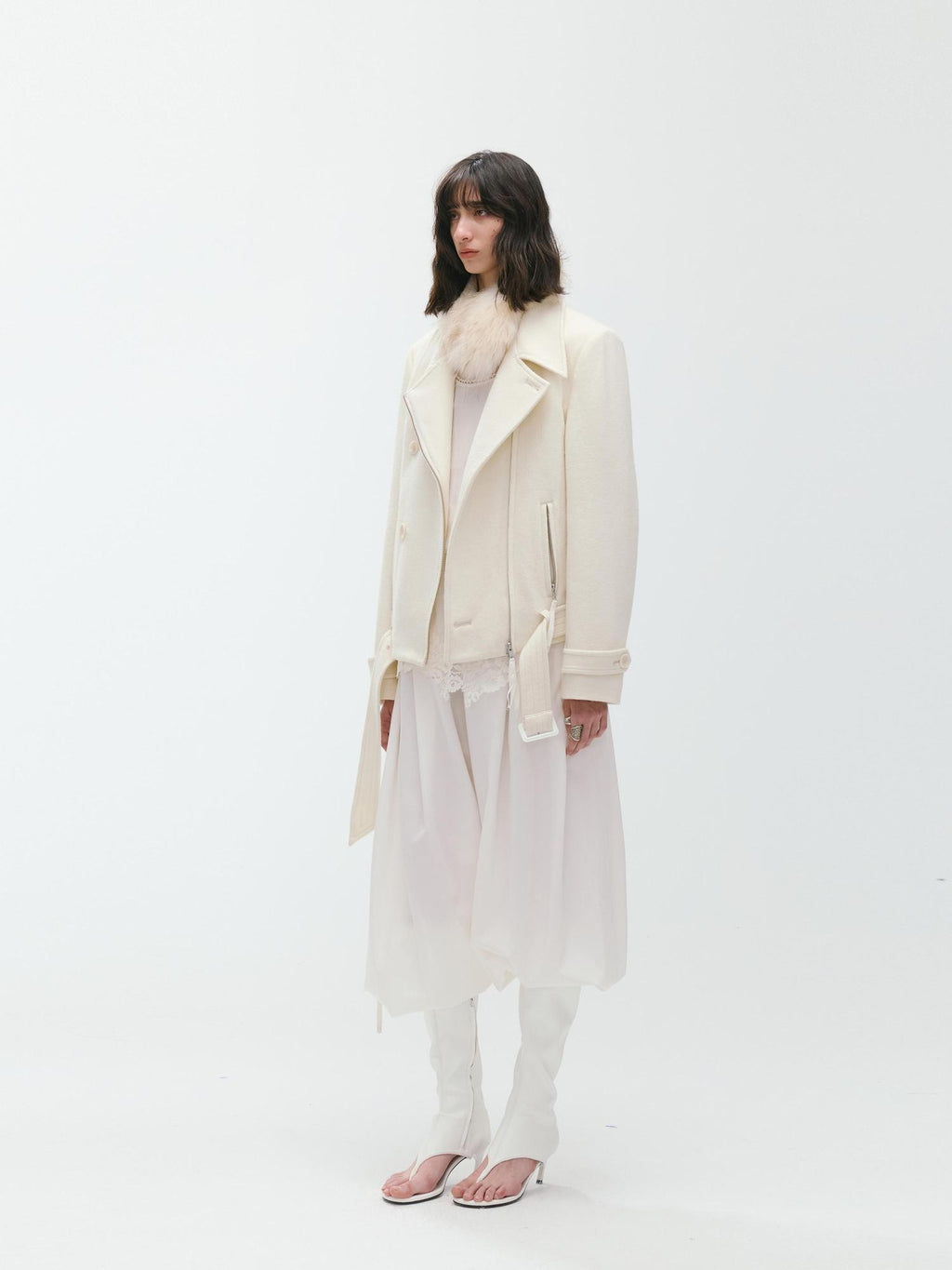 ENDO PER SE Sculpted Zip Moto Minimalist Wool Women's Short Coats