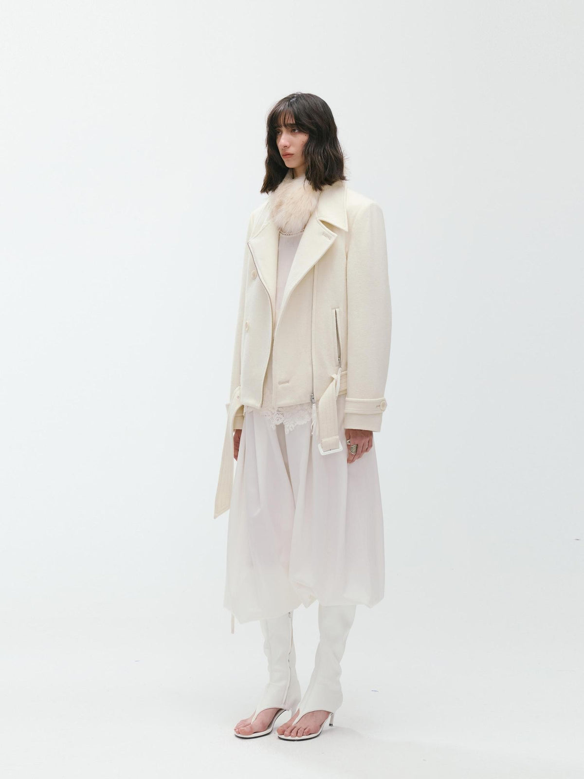 ENDO PER SE Sculpted Zip Moto Minimalist Wool Women's Short Coats