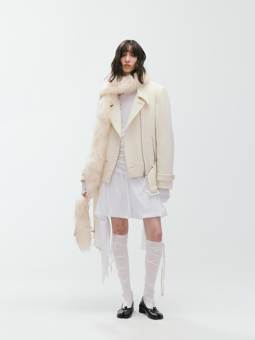 ENDO PER SE Sculpted Zip Moto Minimalist Wool Women's Short Coats