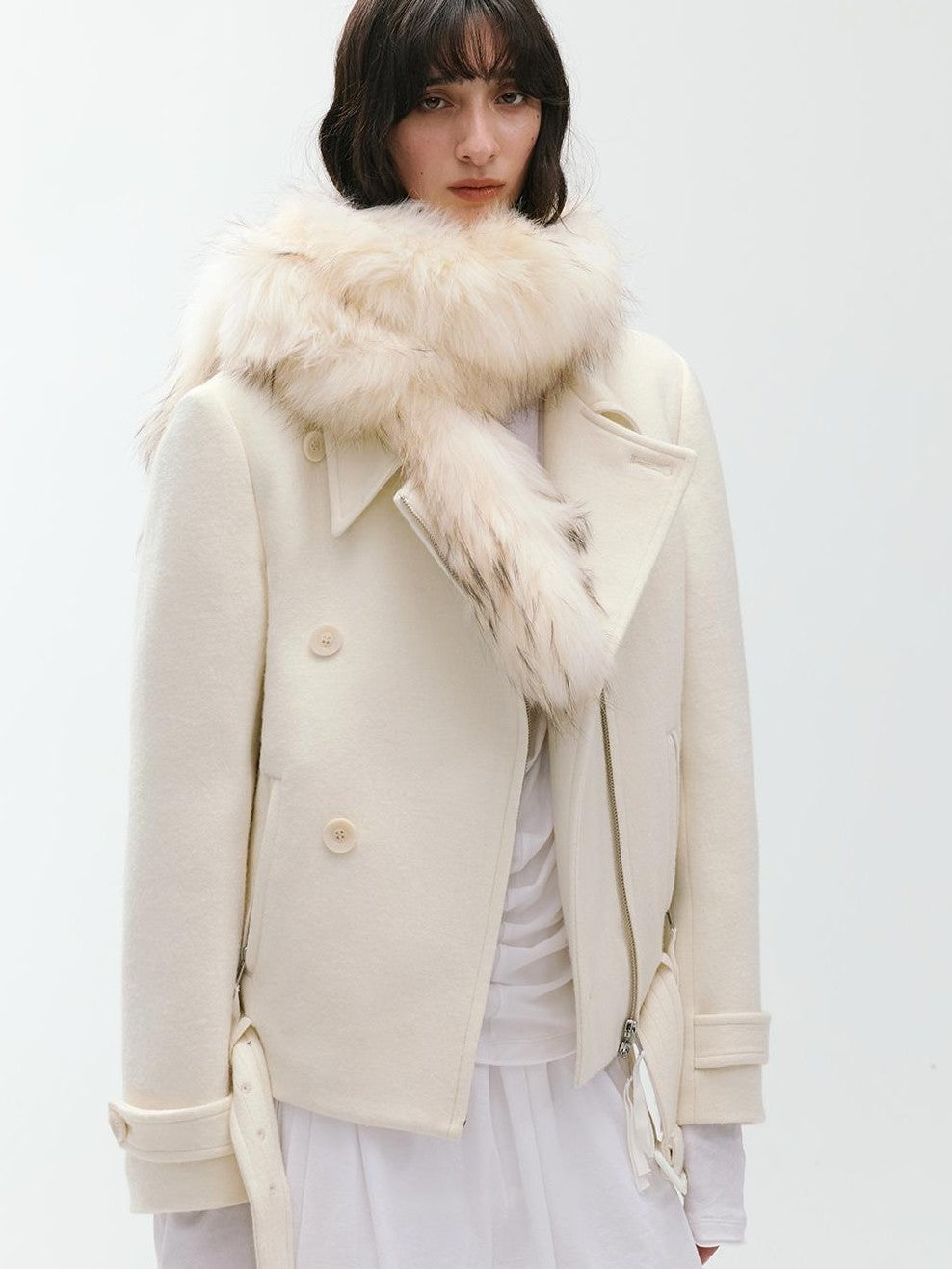 ENDO PER SE Sculpted Zip Moto Minimalist Wool Women's Short Coats