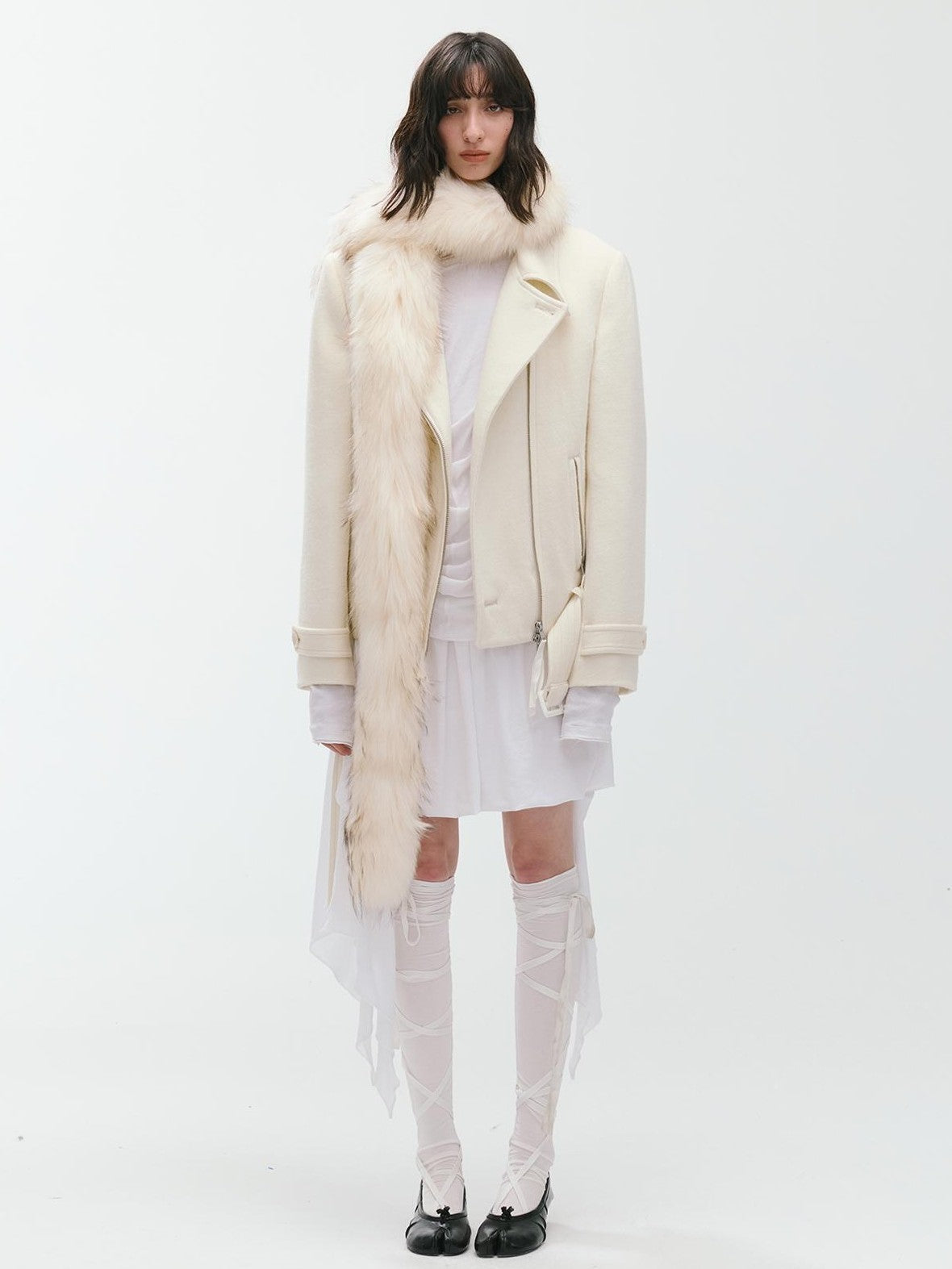 ENDO PER SE Sculpted Zip Moto Minimalist Wool Women's Short Coats