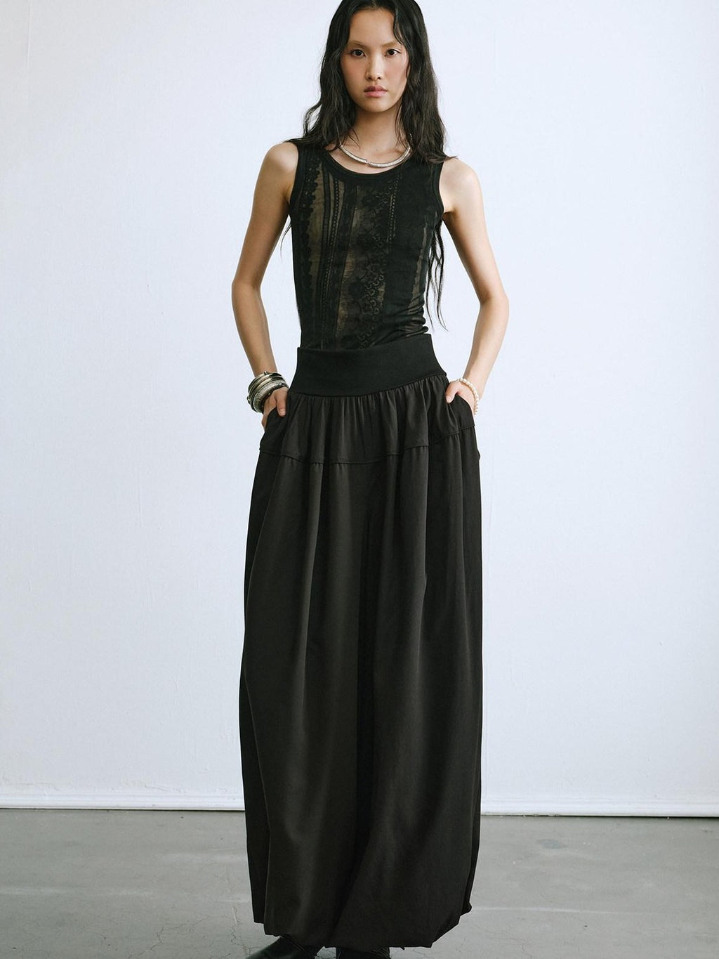ENDO PER SE Sheer Lace Inset Faux Two Piece Floral Women's Polyester Mesh Tank Tops