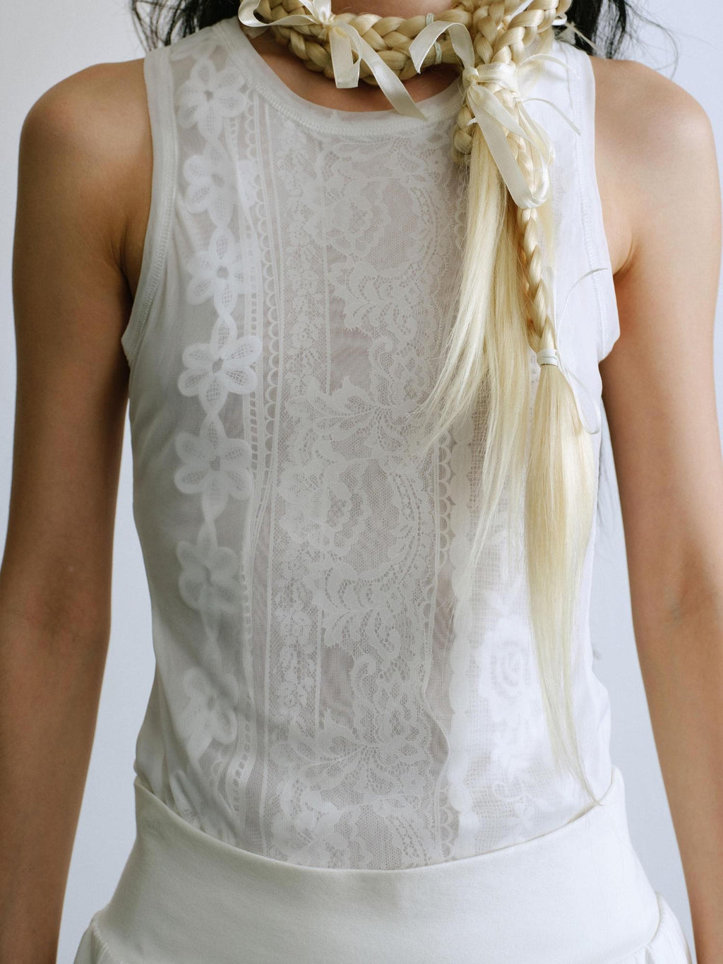 ENDO PER SE Sheer Lace Inset Faux Two Piece Floral Women's Polyester Mesh Tank Tops
