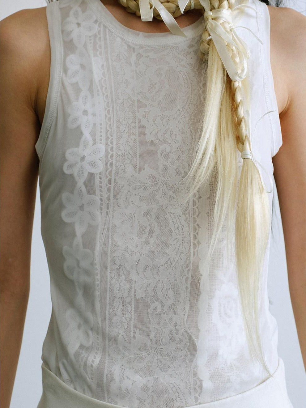 ENDO PER SE Sheer Lace Inset Faux Two Piece Floral Women's Polyester Mesh Tank Tops