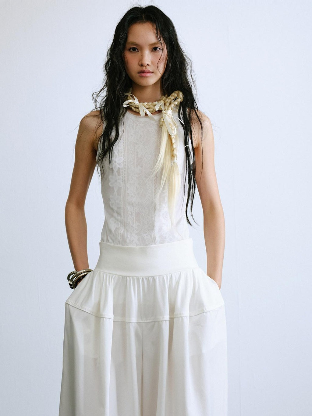 ENDO PER SE Sheer Lace Inset Faux Two Piece Floral Women's Polyester Mesh Tank Tops