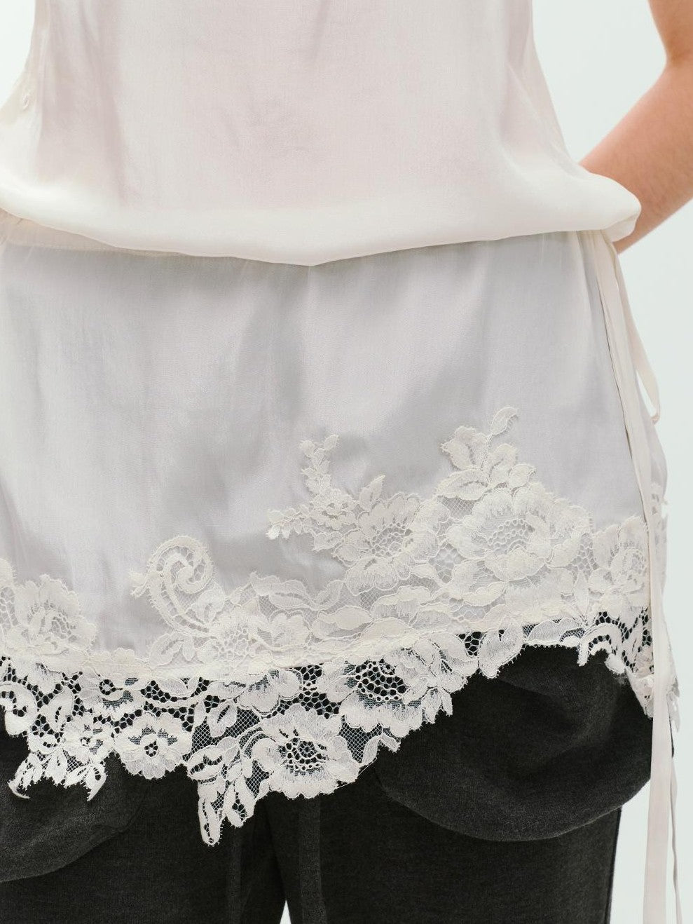 ENDO PER SE Sheer Lace Trim Drawstring Women's Polyester Slip Mini Dresses