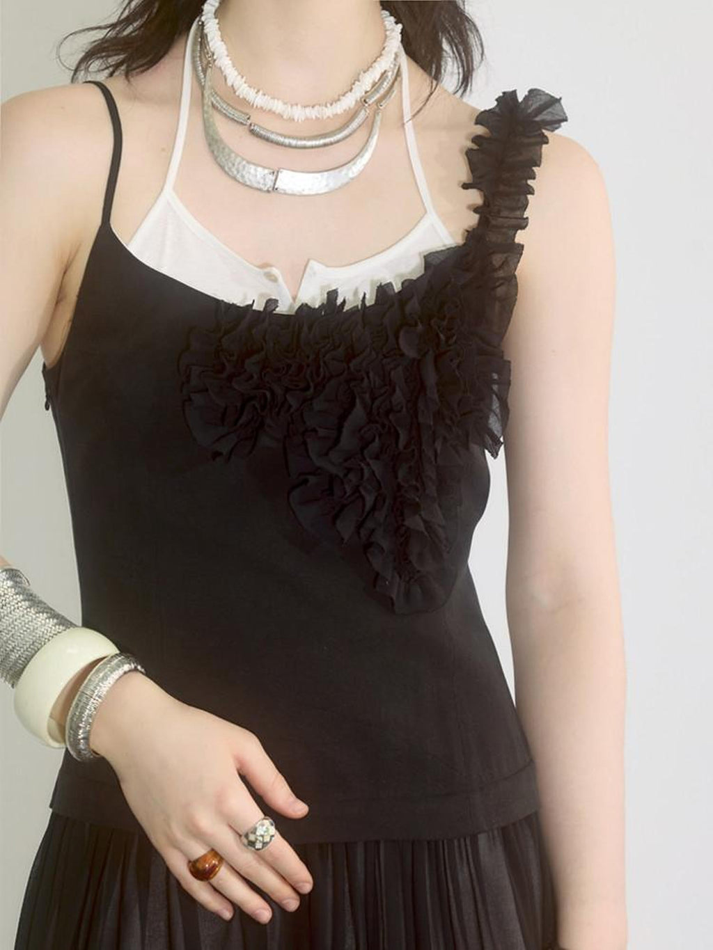 ENDO PER SE Sheer Tulle Lace Pleated Low Waist Women's Lyocell Blend Slip Maxi Dresses