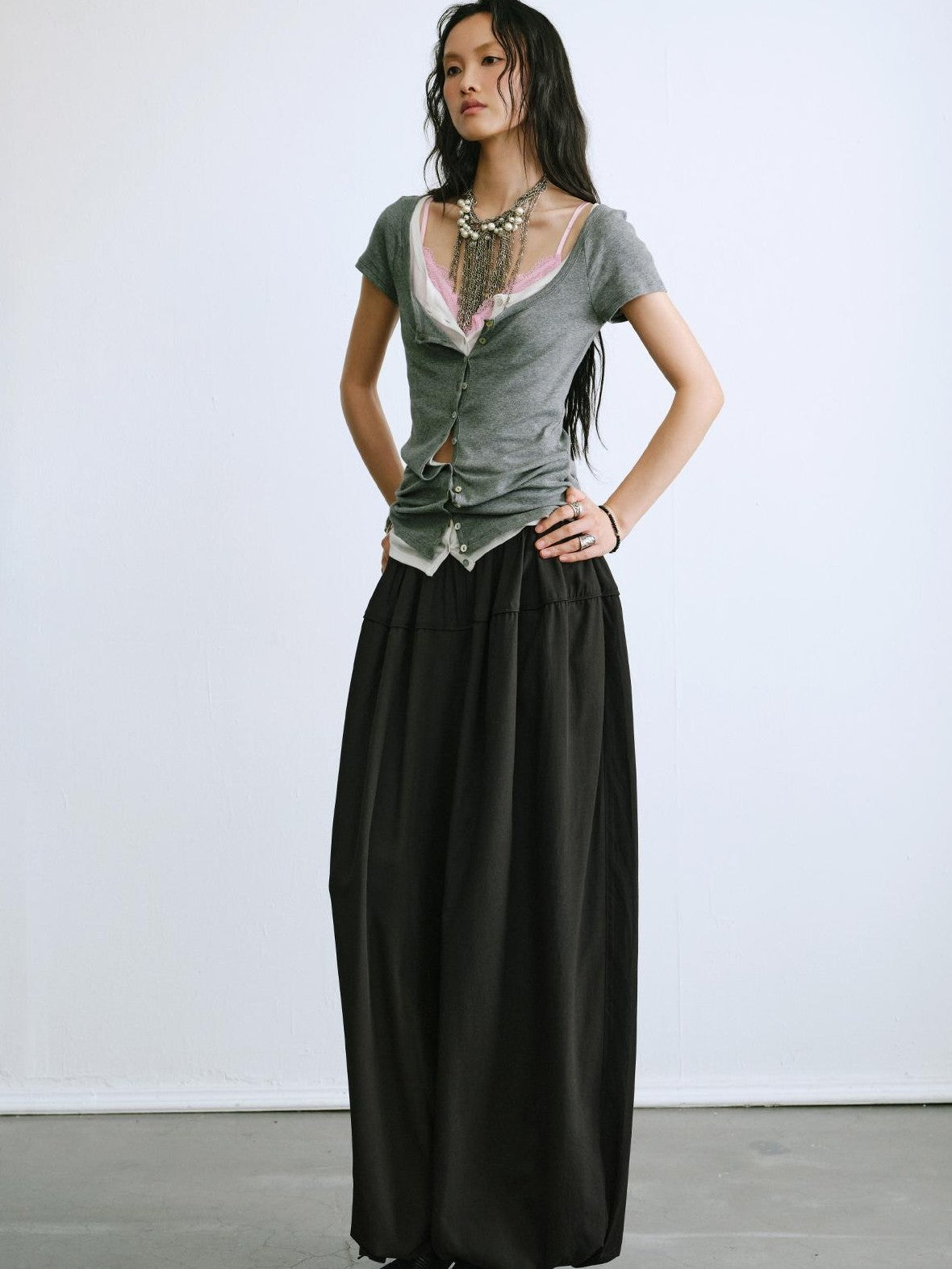 ENDO PER SE Slim Fit U Neck Button Front Sheer Solid Cotton Women's Short Sleeve T-shirts