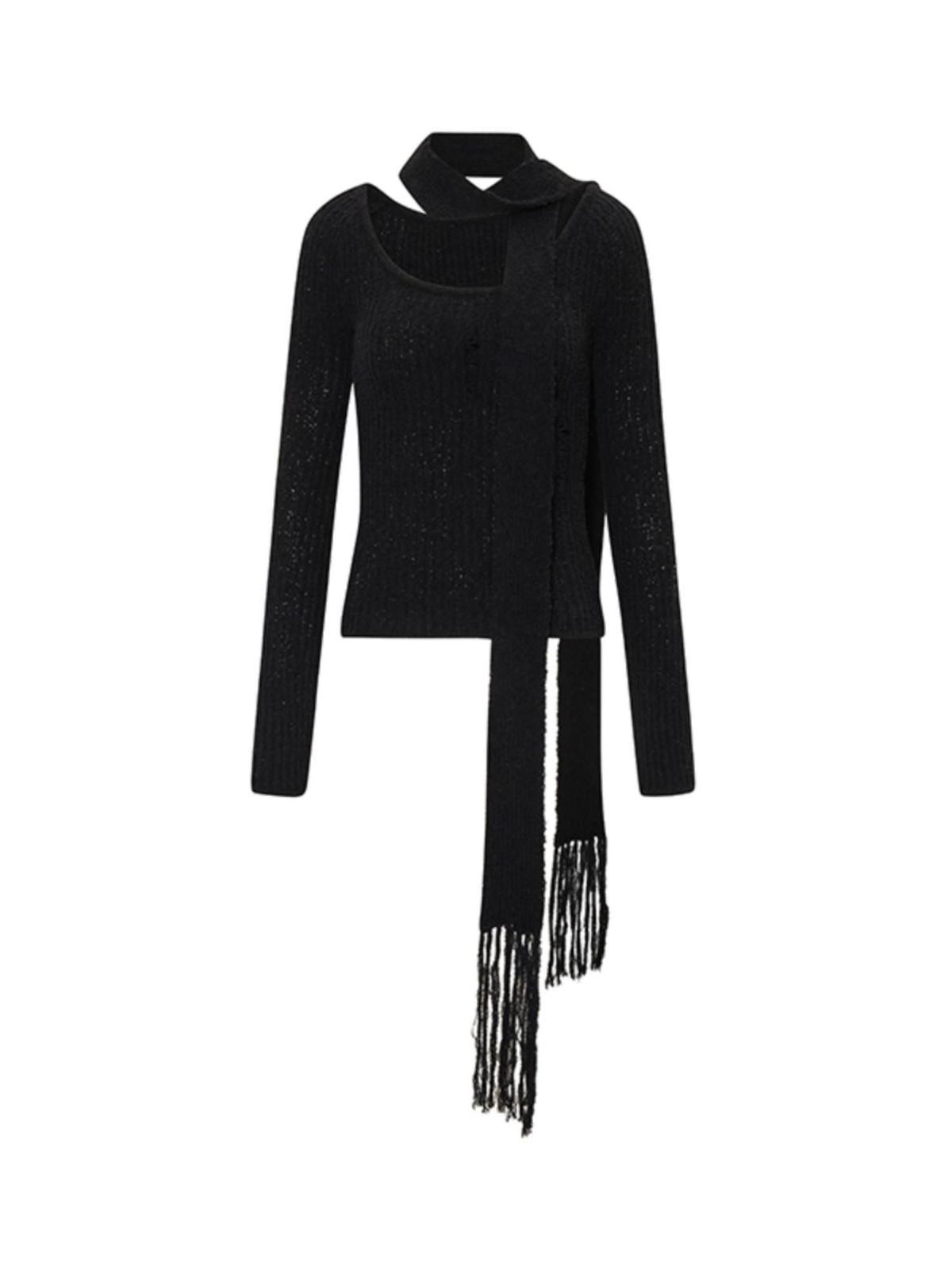 ENDO PER SE Soft Scarf Detail Off Shoulder Long Sleeve Pullover Women's Polyester Sweaters