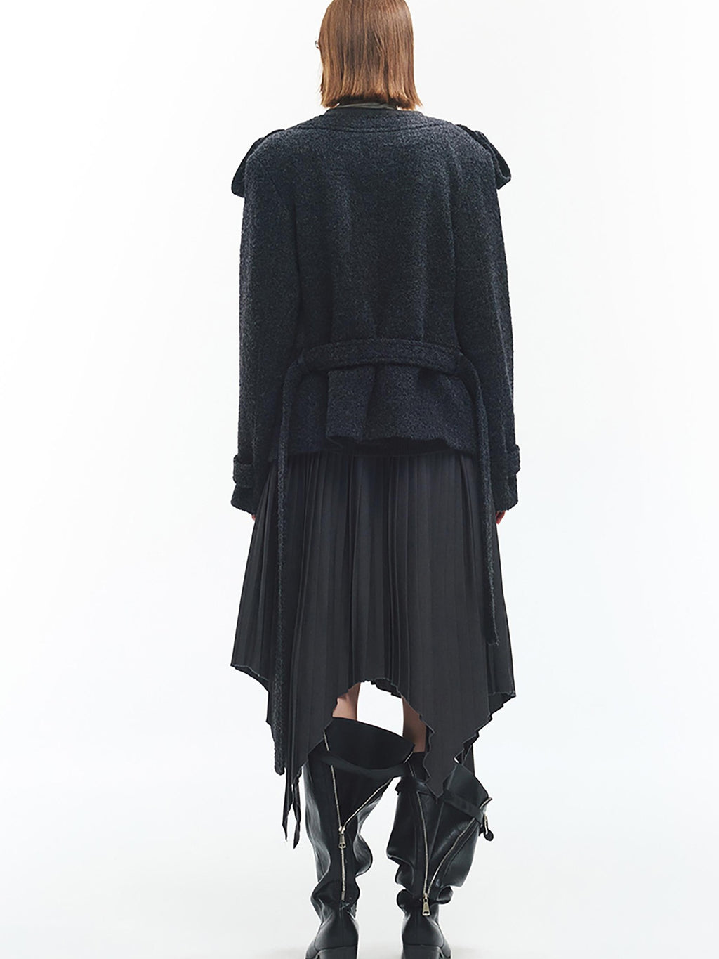 ENDO PER SE Solid Color Structured Round Neck Wool Women's Short Coats