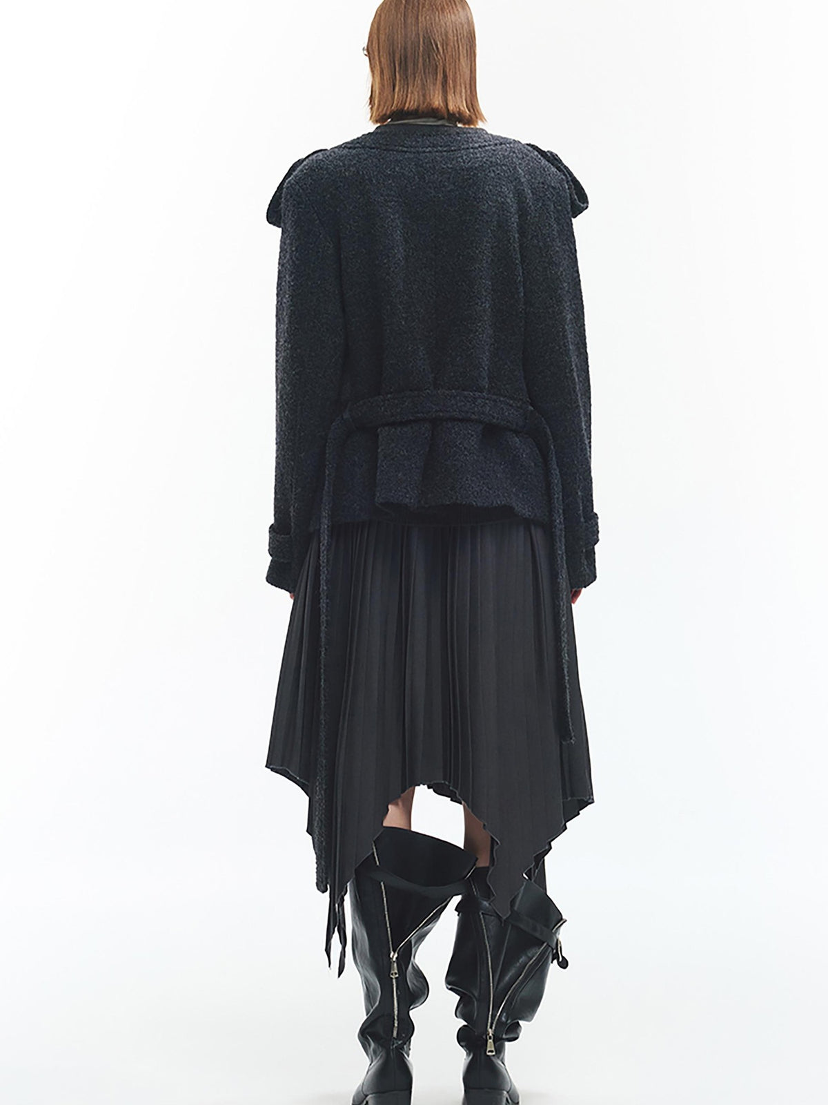 ENDO PER SE Solid Color Structured Round Neck Wool Women's Short Coats