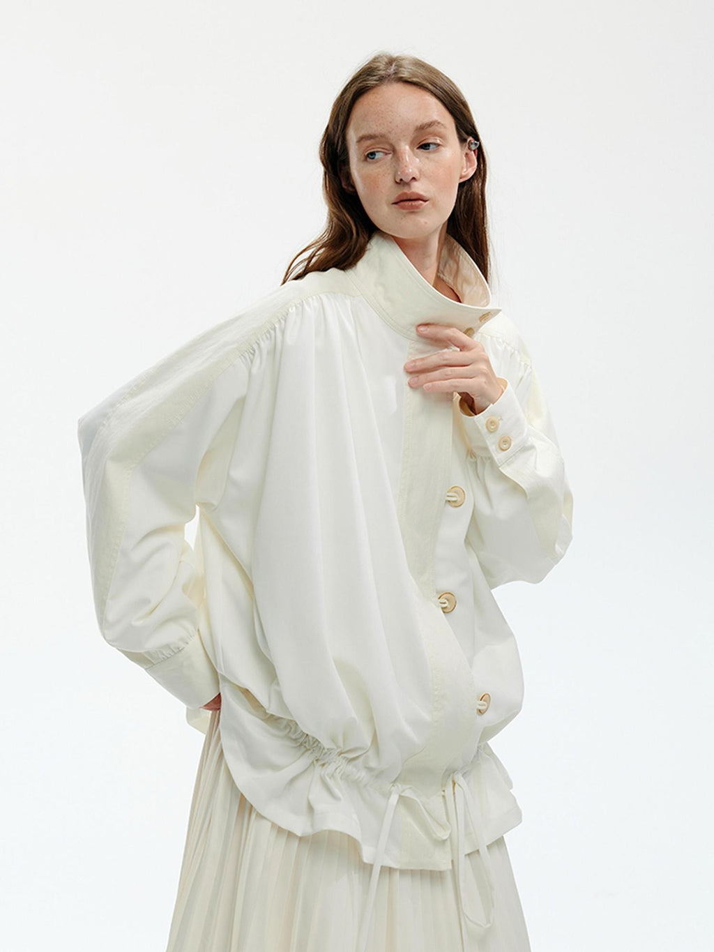 ENDO PER SE Spliced Drawstring Utility Cropped Women's Cotton Casual Jackets