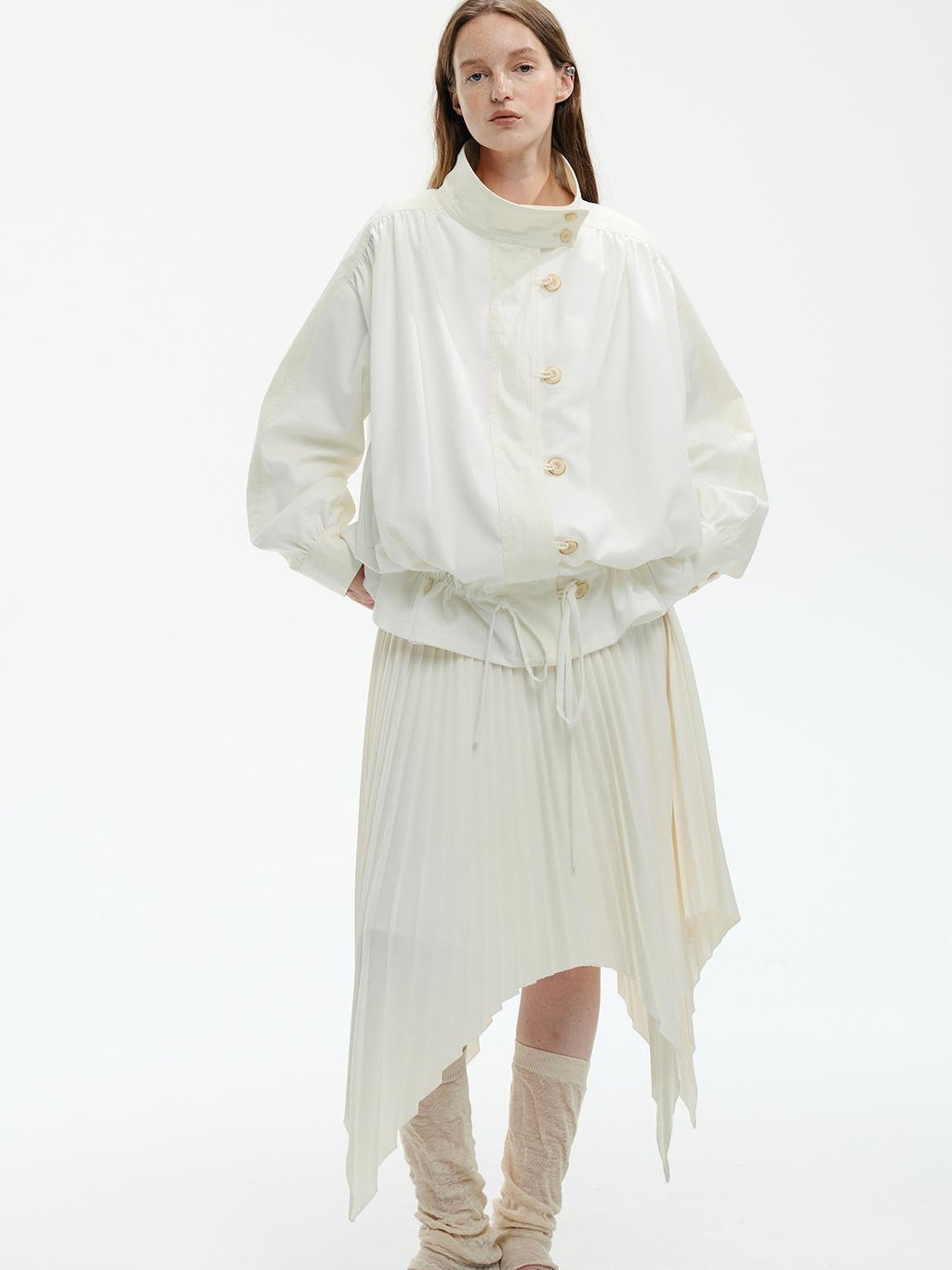 ENDO PER SE Spliced Drawstring Utility Cropped Women's Cotton Casual Jackets