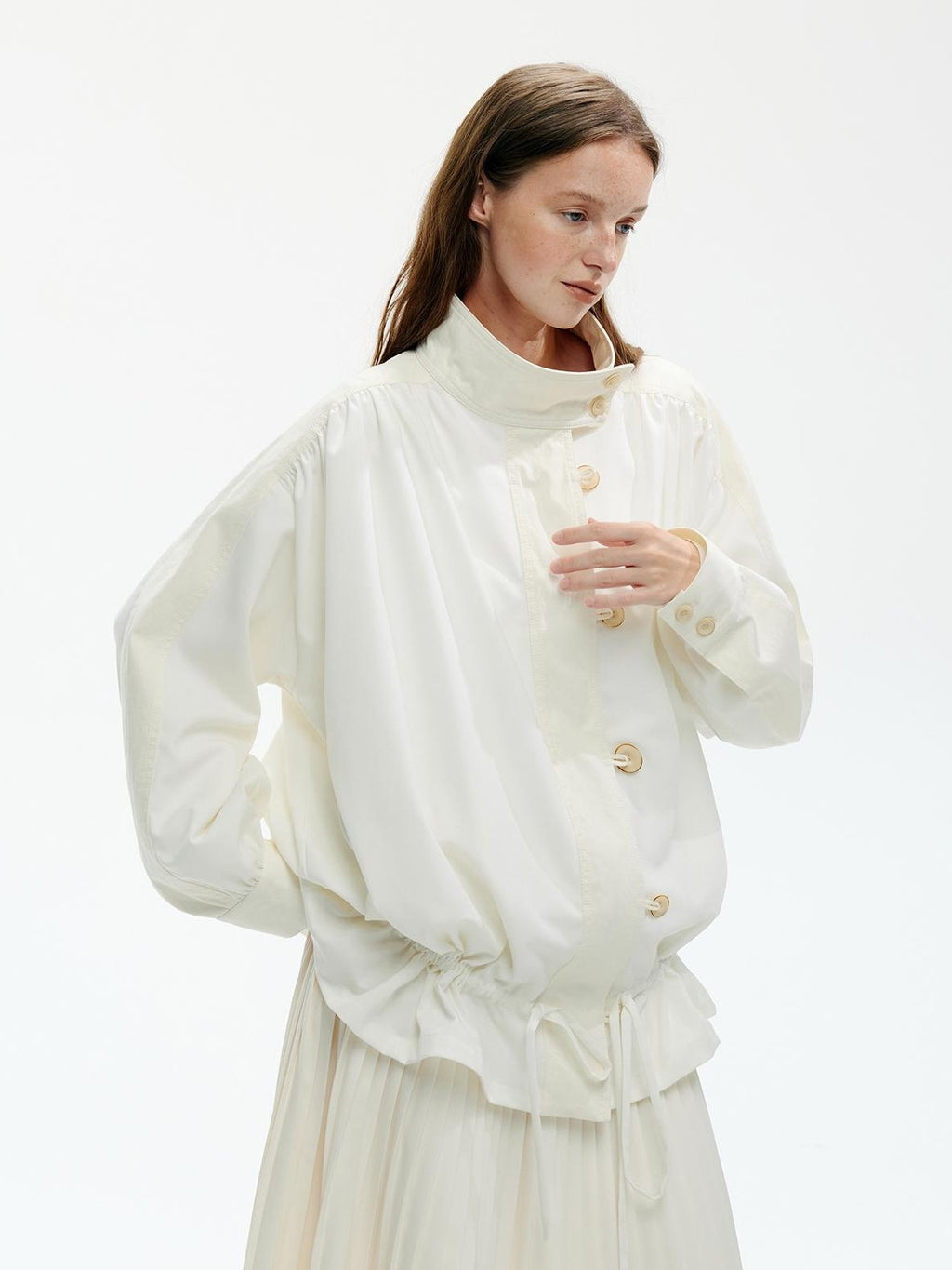 ENDO PER SE Spliced Drawstring Utility Cropped Women's Cotton Casual Jackets