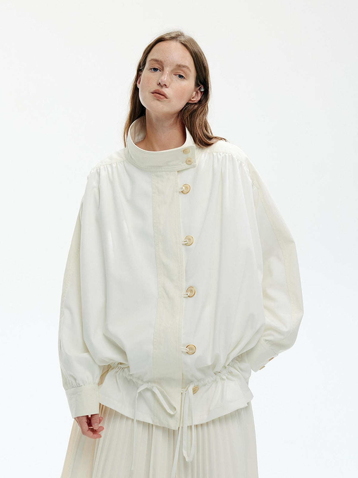 ENDO PER SE Spliced Drawstring Utility Cropped Women's Cotton Casual Jackets