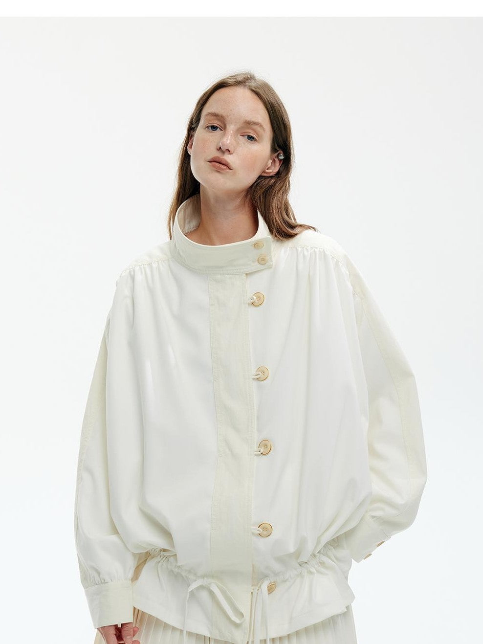 ENDO PER SE Spliced Drawstring Utility Cropped Women's Cotton Casual Jackets