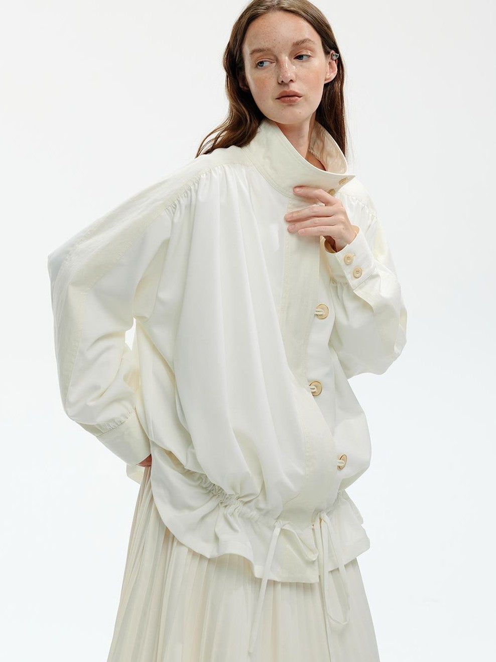 ENDO PER SE Spliced Drawstring Utility Cropped Women's Cotton Casual Jackets