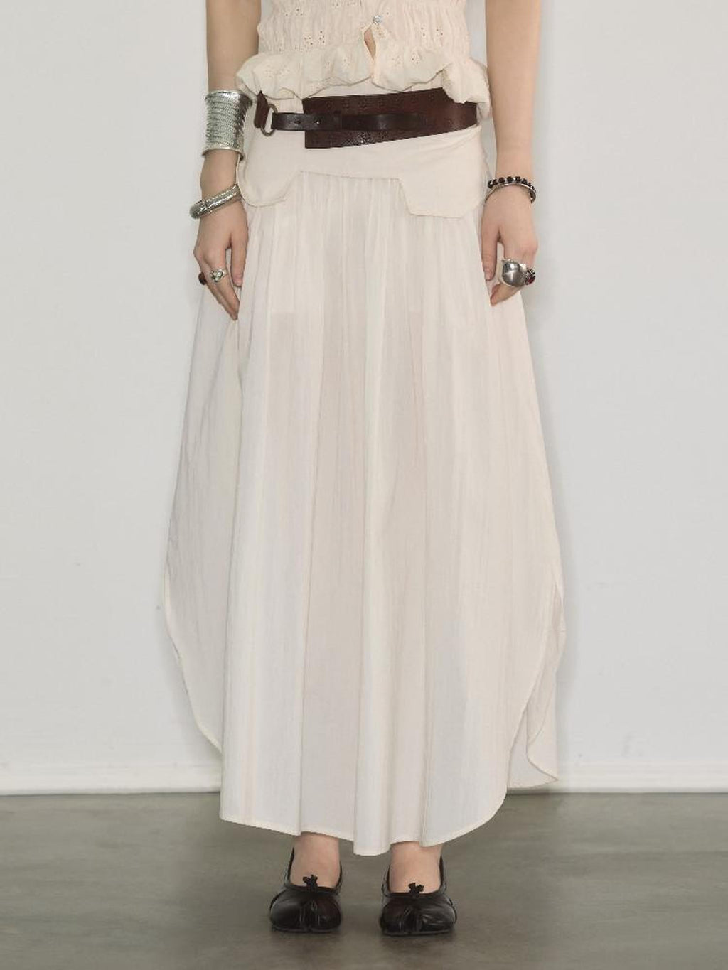 ENDO PER SE Spliced Ruched Side Slit Women's Cotton Nylon Blend Maxi Skirts