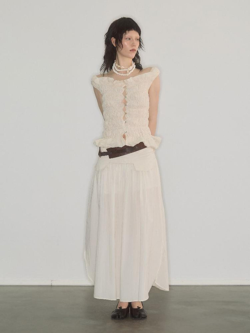 ENDO PER SE Spliced Ruched Side Slit Women's Cotton Nylon Blend Maxi Skirts