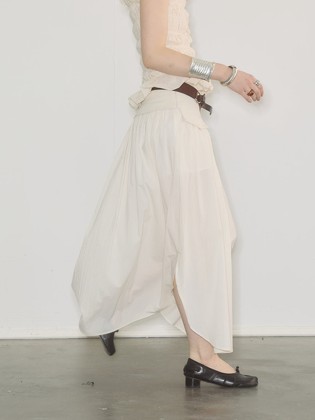 ENDO PER SE Spliced Ruched Side Slit Women's Cotton Nylon Blend Maxi Skirts