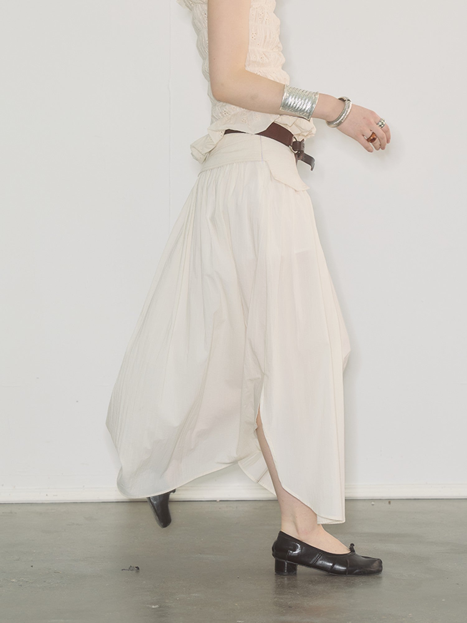 ENDO PER SE Spliced Ruched Side Slit Women's Cotton Nylon Blend Maxi Skirts