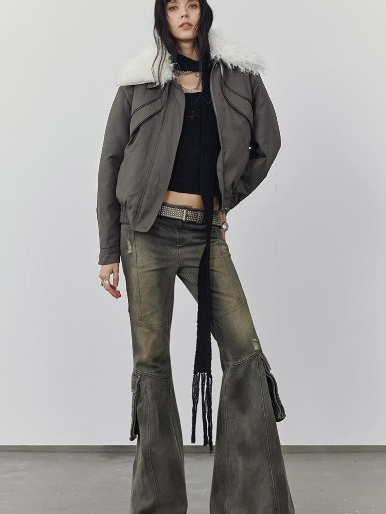 ENDO PER SE Utility Detachable Collar Zip Up Women's Bomber Jackets