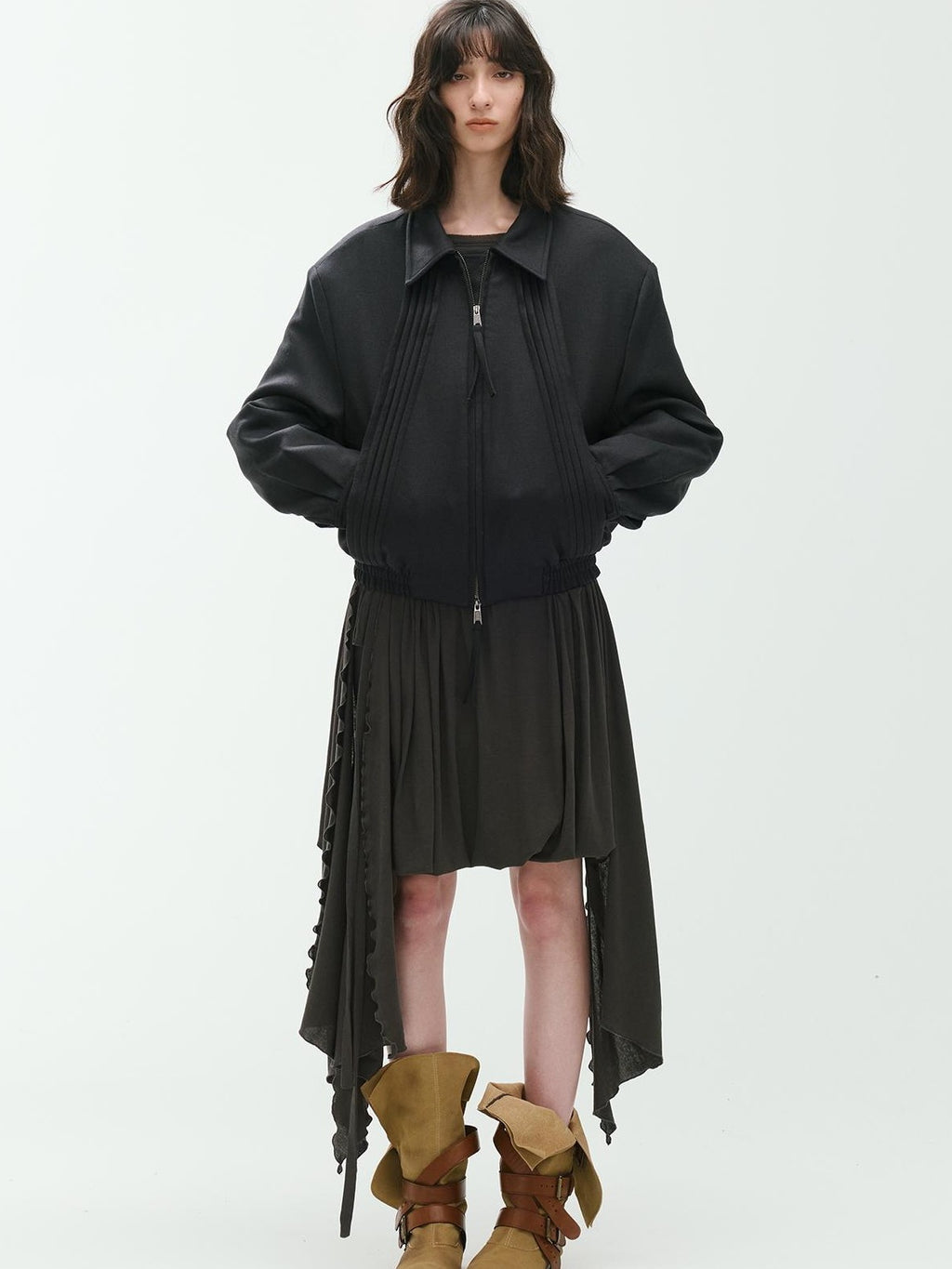 ENDO PER SE Vintage Asymmetric Drawstring Ruched A Line Women's Cotton Midi Skirts