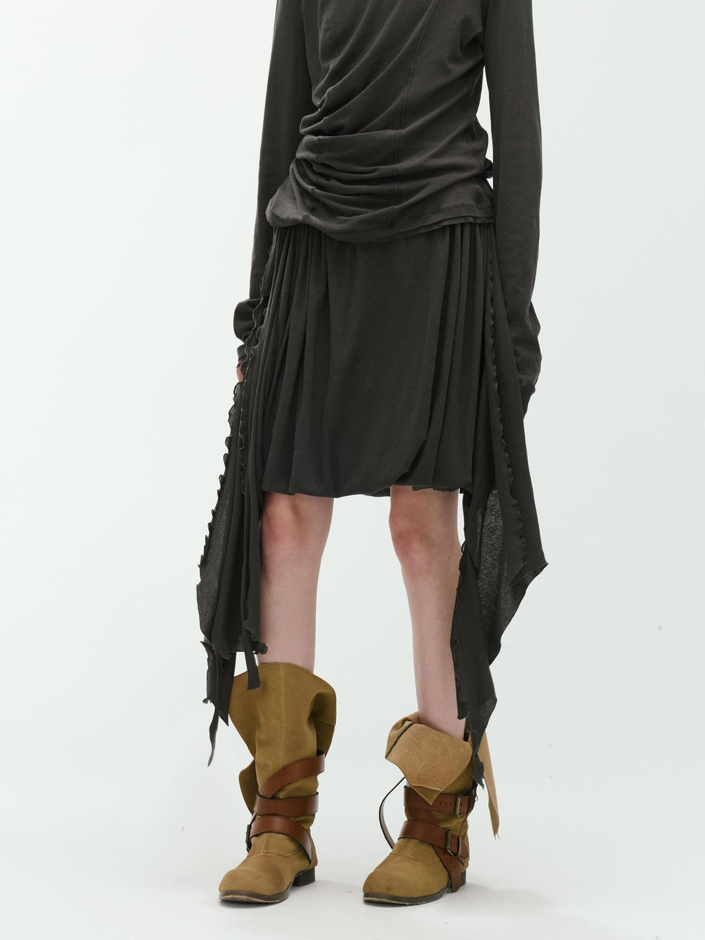 ENDO PER SE Vintage Asymmetric Drawstring Ruched A Line Women's Cotton Midi Skirts