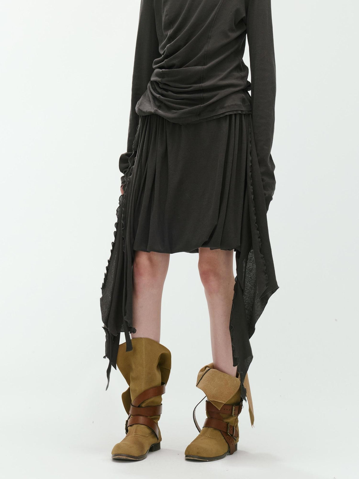 ENDO PER SE Vintage Asymmetric Drawstring Ruched A Line Women's Cotton Midi Skirts
