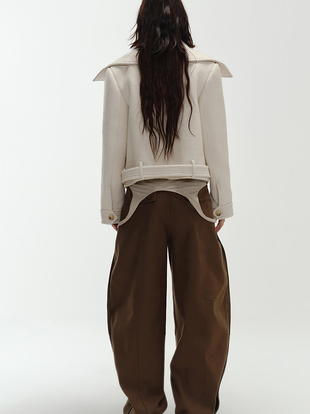 ENDO PER SE Vintage Belted Straight Fit Wool Blend Women's Short Coats