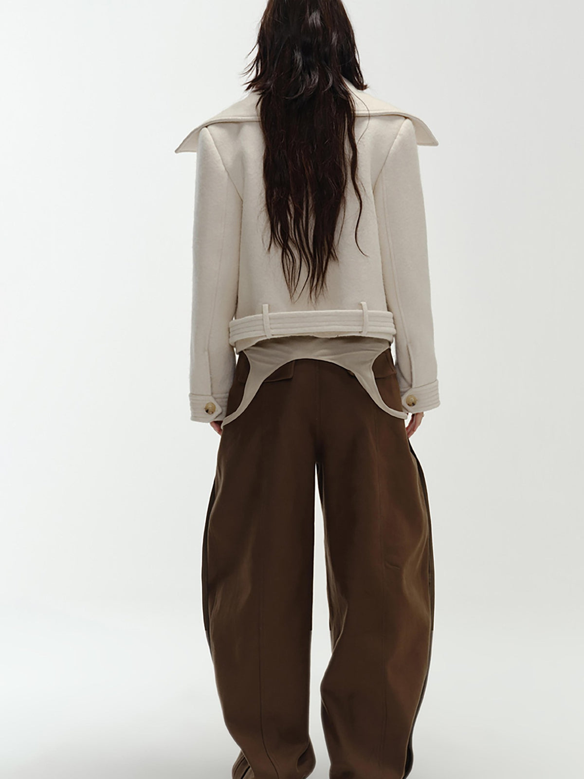 ENDO PER SE Vintage Belted Straight Fit Wool Blend Women's Short Coats