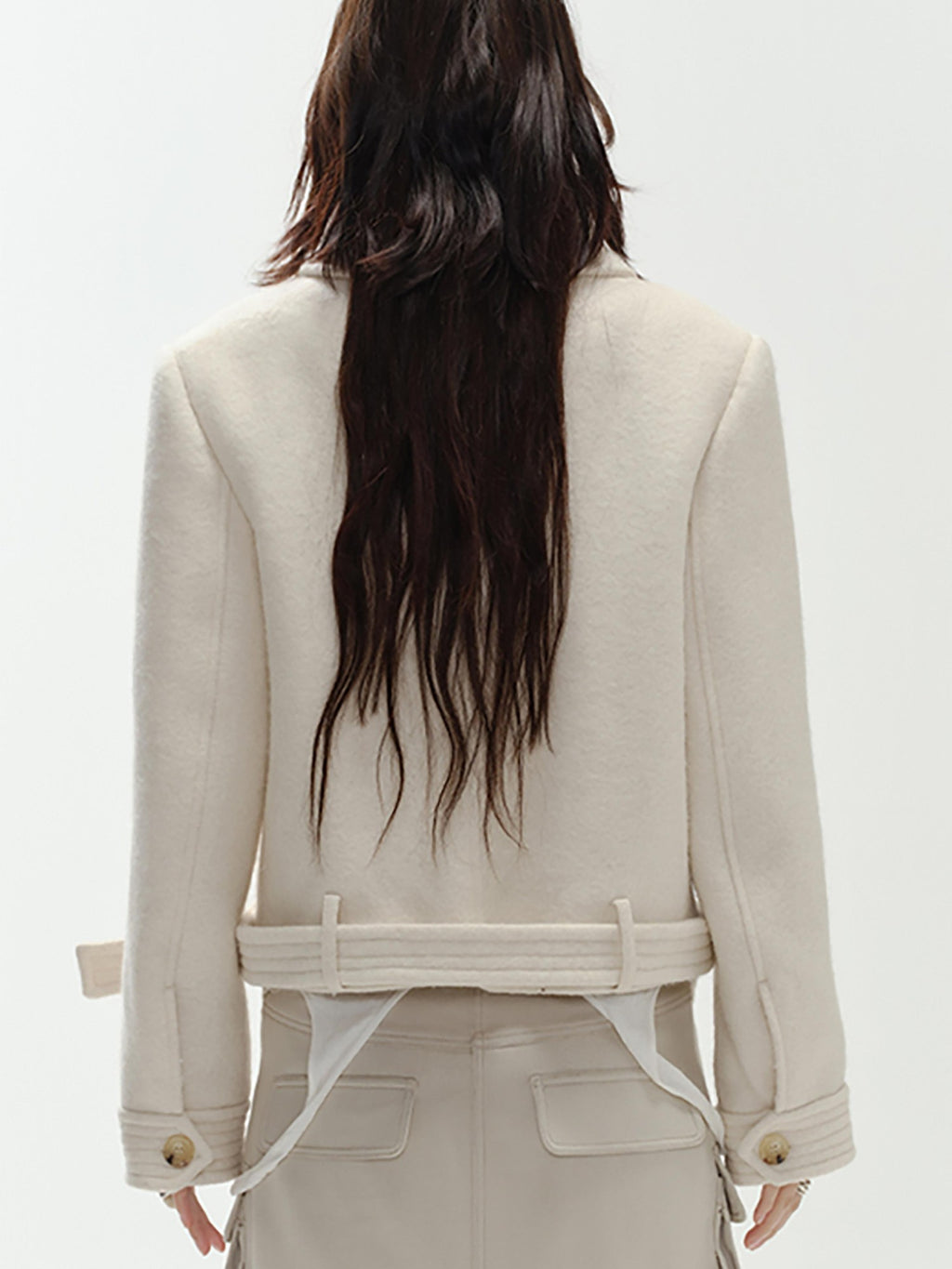 ENDO PER SE Vintage Belted Straight Fit Wool Blend Women's Short Coats