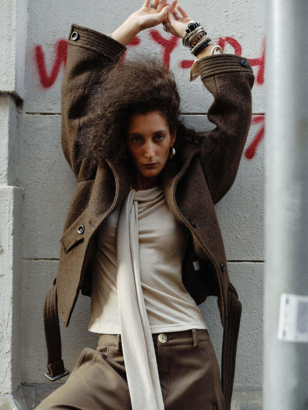 ENDO PER SE Vintage Belted Straight Fit Wool Blend Women's Short Coats