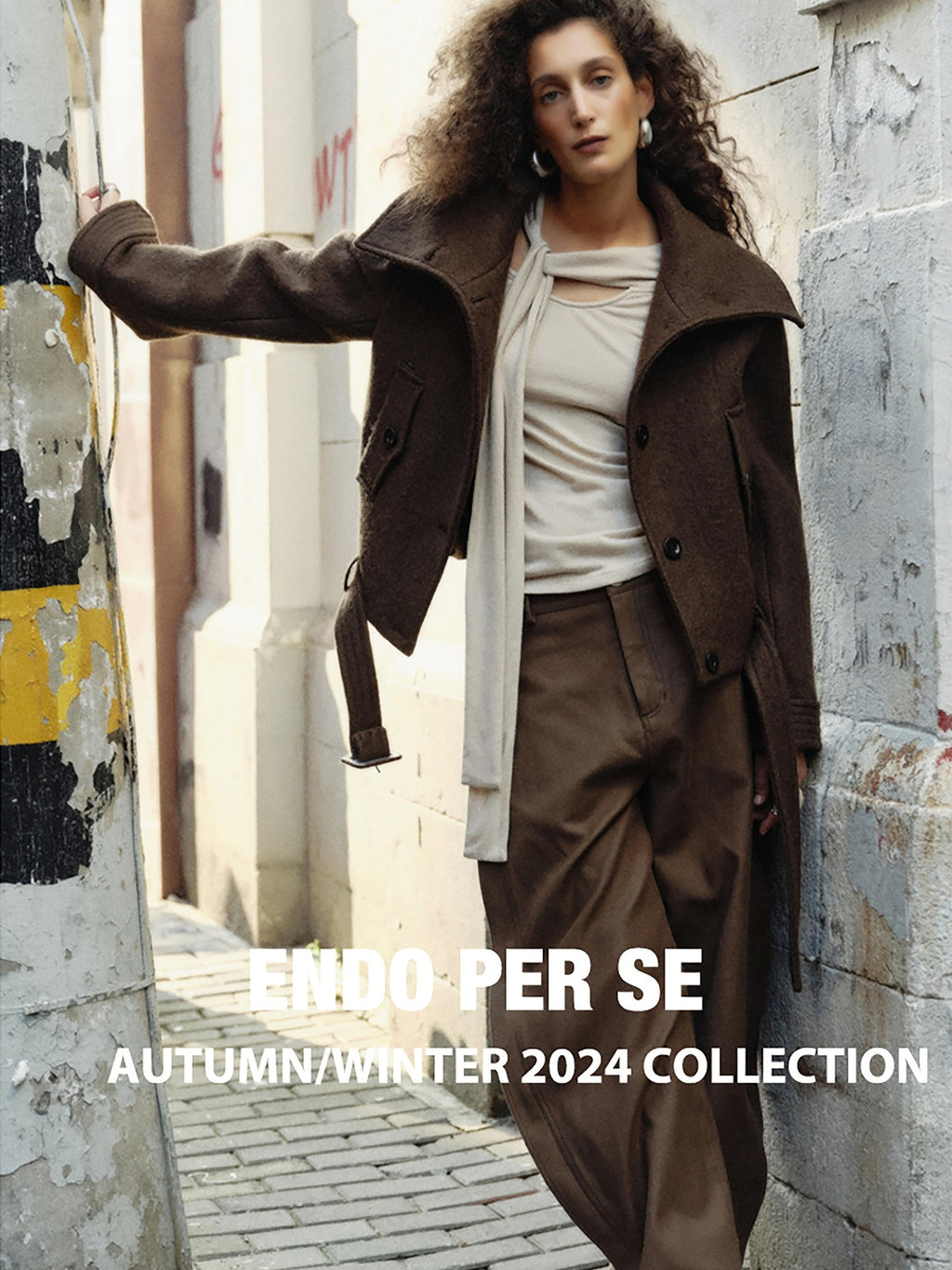 ENDO PER SE Vintage Belted Straight Fit Wool Blend Women's Short Coats