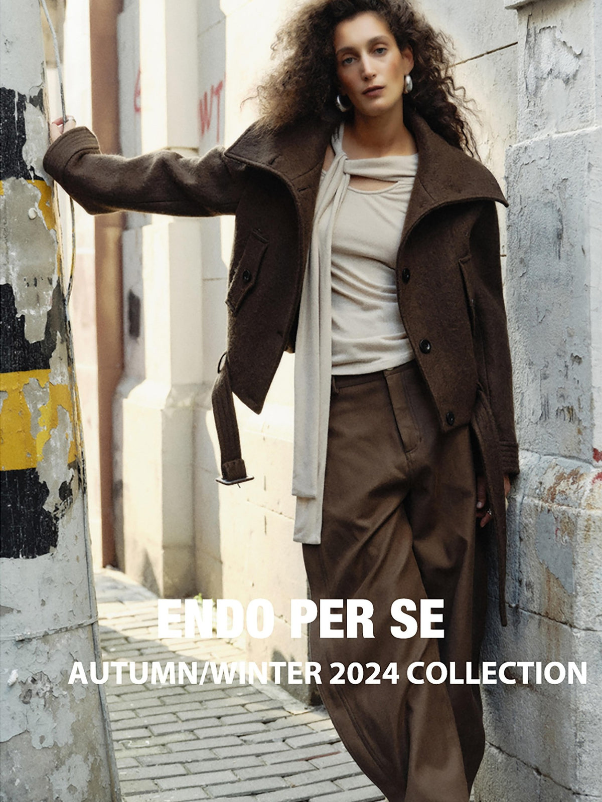 ENDO PER SE Vintage Belted Straight Fit Wool Blend Women's Short Coats