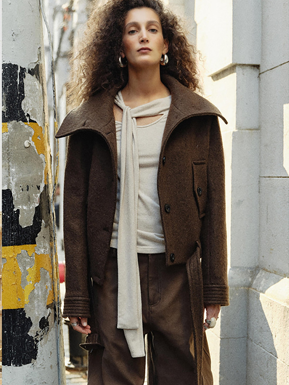 ENDO PER SE Vintage Belted Straight Fit Wool Blend Women's Short Coats