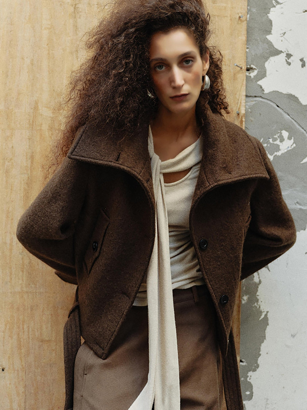 ENDO PER SE Vintage Belted Straight Fit Wool Blend Women's Short Coats