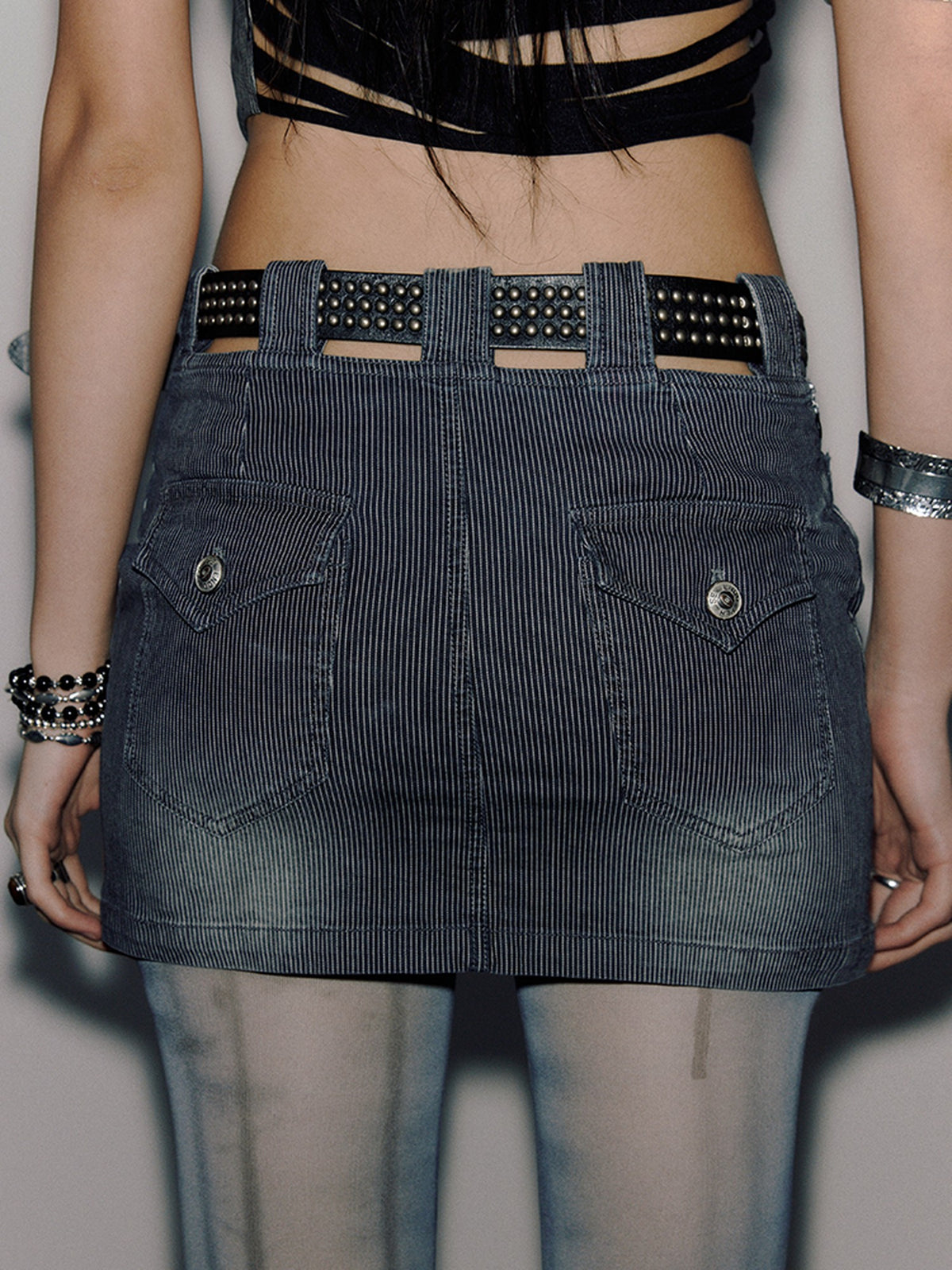 ENDO PER SE Vintage Distressed Low Rise Bodycon Cotton Women's Mini Skirts