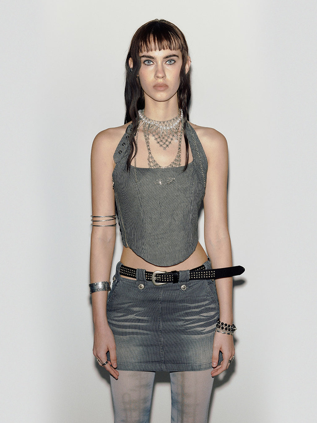 ENDO PER SE Vintage Distressed Low Rise Bodycon Cotton Women's Mini Skirts