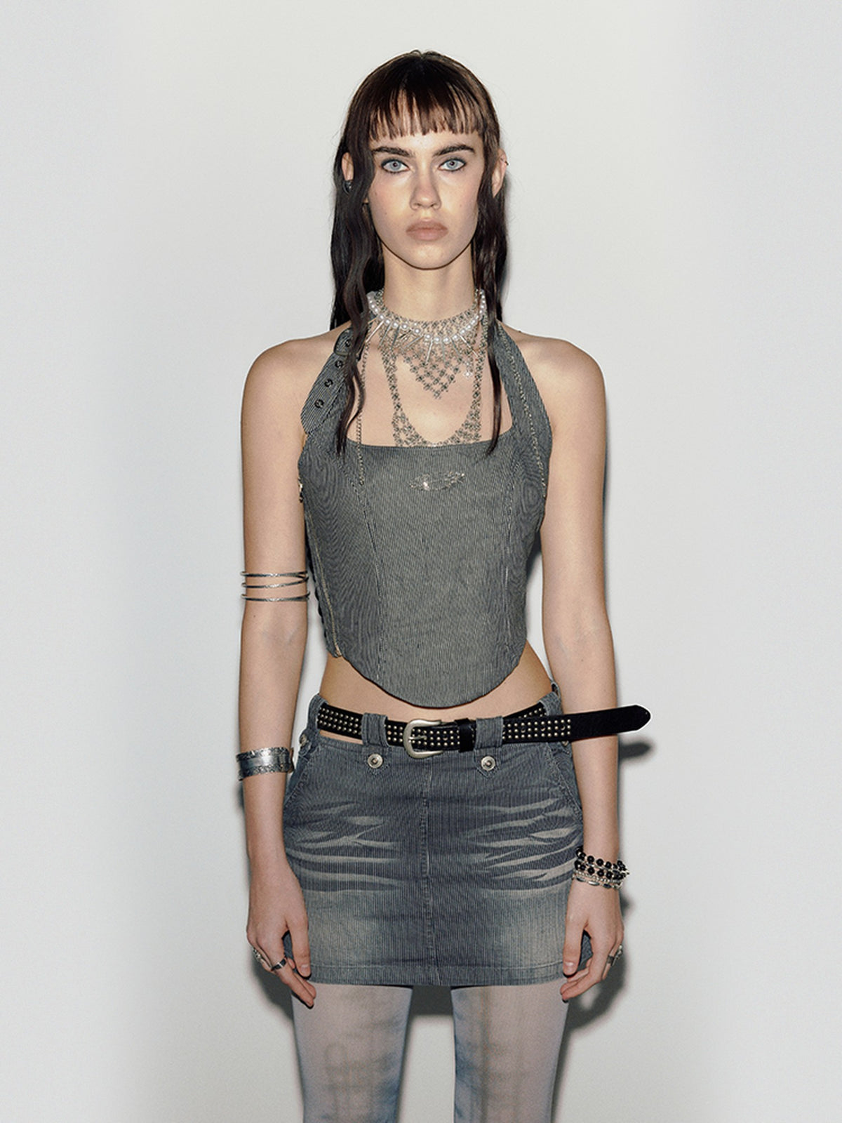 ENDO PER SE Vintage Distressed Low Rise Bodycon Cotton Women's Mini Skirts