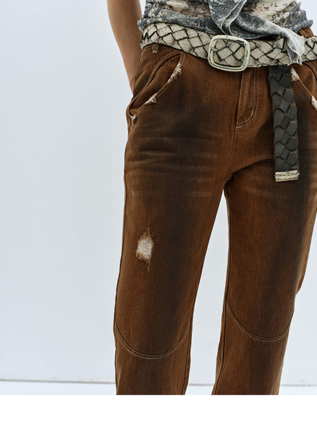 ENDO PER SE Vintage Distressed Low Rise Slim Women's Cotton Stretch Denim Flare Pants