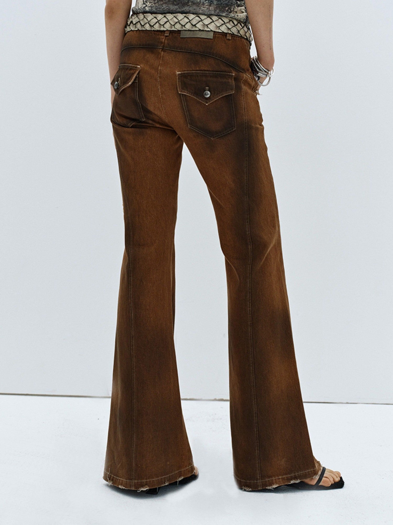 ENDO PER SE Vintage Distressed Low Rise Slim Women's Cotton Stretch Denim Flare Pants